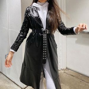 Leith Faux Patent Leather Trench Coat